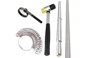 YIEPET Ring Sizing Tool, Metal Mandrel Measuring Rod Ring Mandrel Aluminum with Finger Sizing Steel Ring Sizing Meter Size Rubber Jewelry Hammer Round Model Jewelry Sizing Tool Ring Making Tools