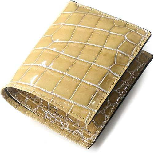 Amazon Crg1004 Beige クロコダイル革 本革 二つ折り財布 財布 メンズ レディース ボックス型小銭入れ付 グレージング ベージュ オリジナルパース ナカムラ 財布