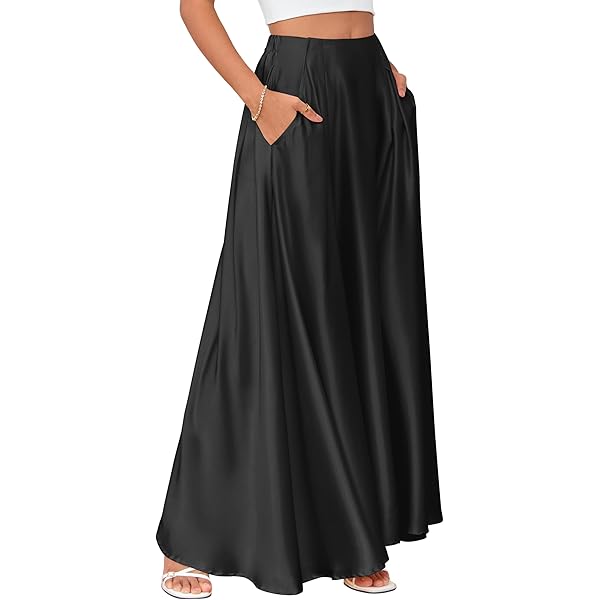 Amazon.com: Outoshe Women's Satin High Waisted Maxi Skirts Hidden