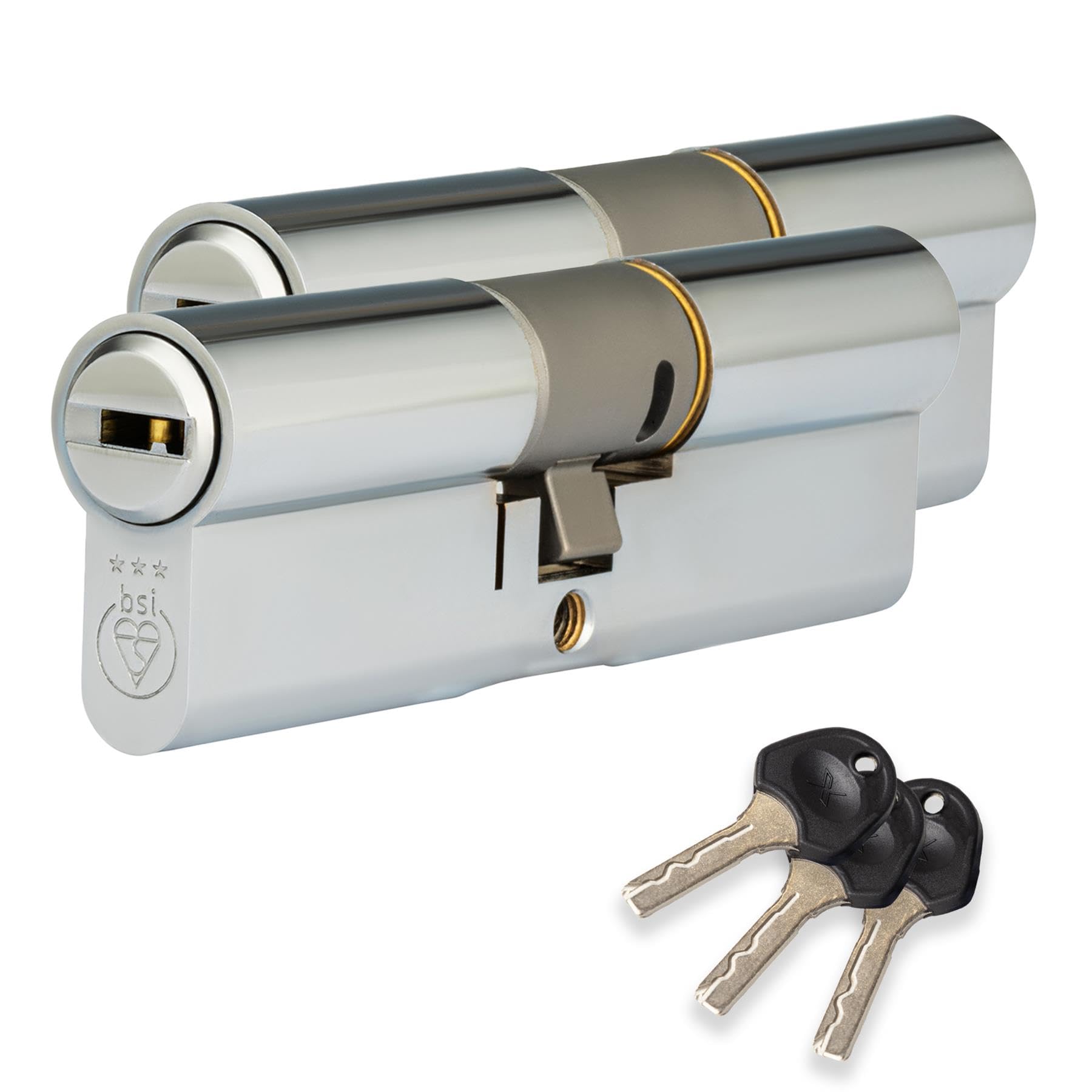 XFORT Colossus Polished Chrome 3 Star Kitemarked Keyed Alike Euro Cylinder Lock 45EX/55 (100mm), British Standard TS007 Anti-Snap Barrel Lock, Upvc Door Lock.