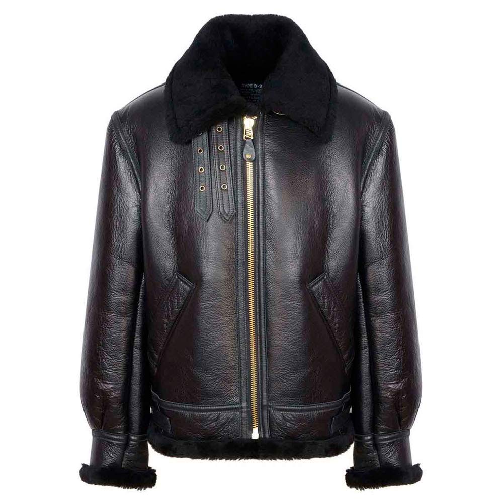 BOSCAGE Men's Black B3 flying aviator Air-Force Shearling Bomber leather jacket |XS-8XL