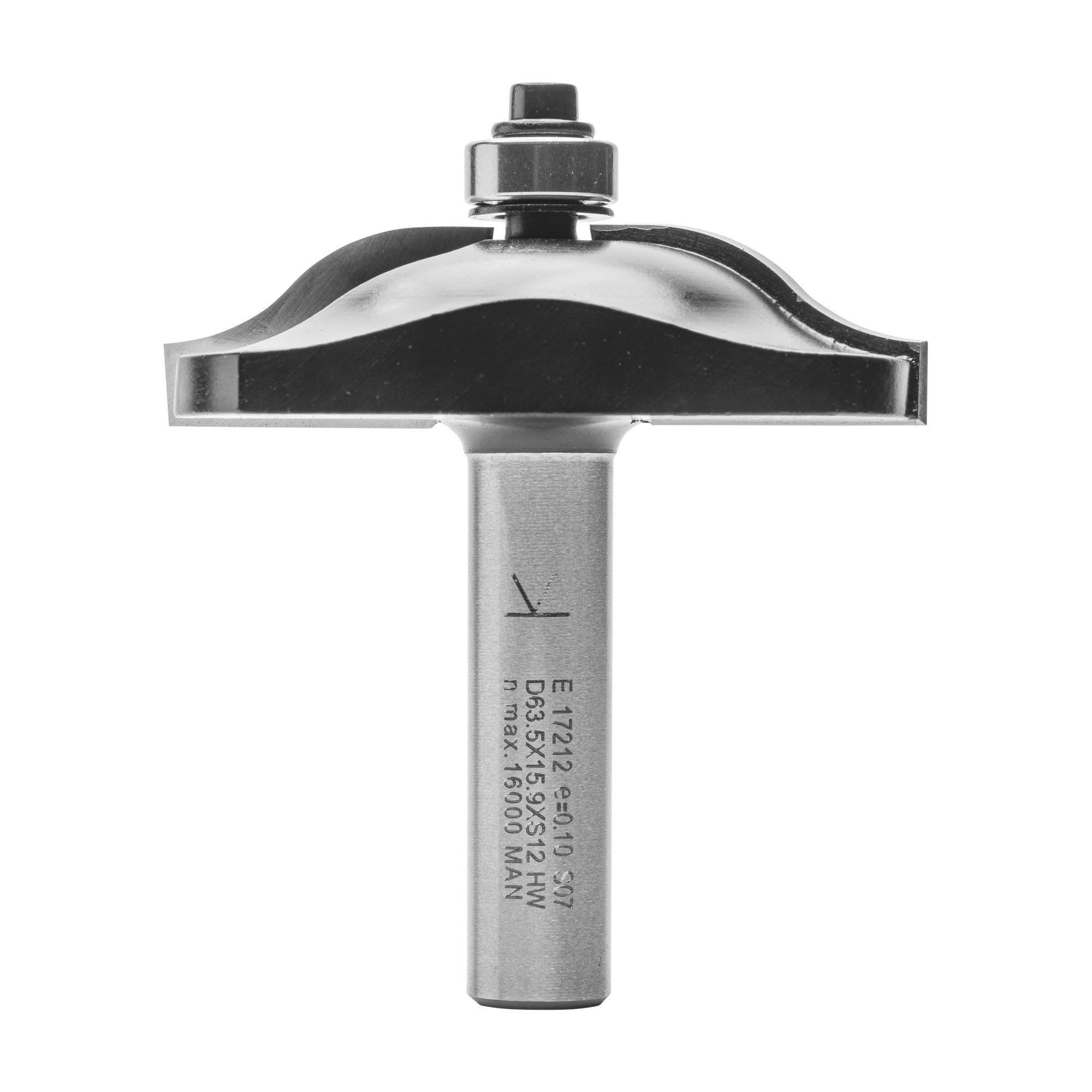 ENT 17212 Panel Raising Cutter Ogee Cutter Tungsten Carbide TC, Shank (S) 12 mm, Diameter (D) 63,5 mm, NL 15,9 mm, R 15,9 mm, T 25,4°, SL 45 mm, with Ball Bearing
