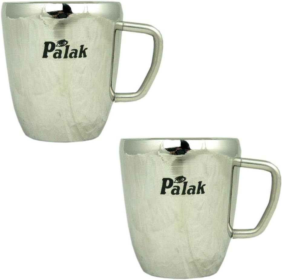 Palak Stainless Steel Double Layered Thick Coffee Mug (Silver, 150 ml)-Set of 2 Pieces