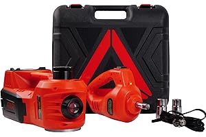 FEANISIFEI Hydraulic Electric Car Jack Kit 5 Ton 12 V with Impact Wrench Power, Built-in Inflator, LED Light, Portable Floor Gata para Set for Vehicle Truck SUV Automatic Lift Change Tire Repair Red
