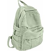 GAMLFL Sage Green Canvas Backpack for Women Retro Aesthetic Rucksack Basic Backpack for High School/College Students Travel Laptop Bag