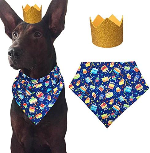 MIAPETTBTB Dog Birthday Bandana Triangle Bibs Scarf Accessories with Hat for Pets Animals - Cake