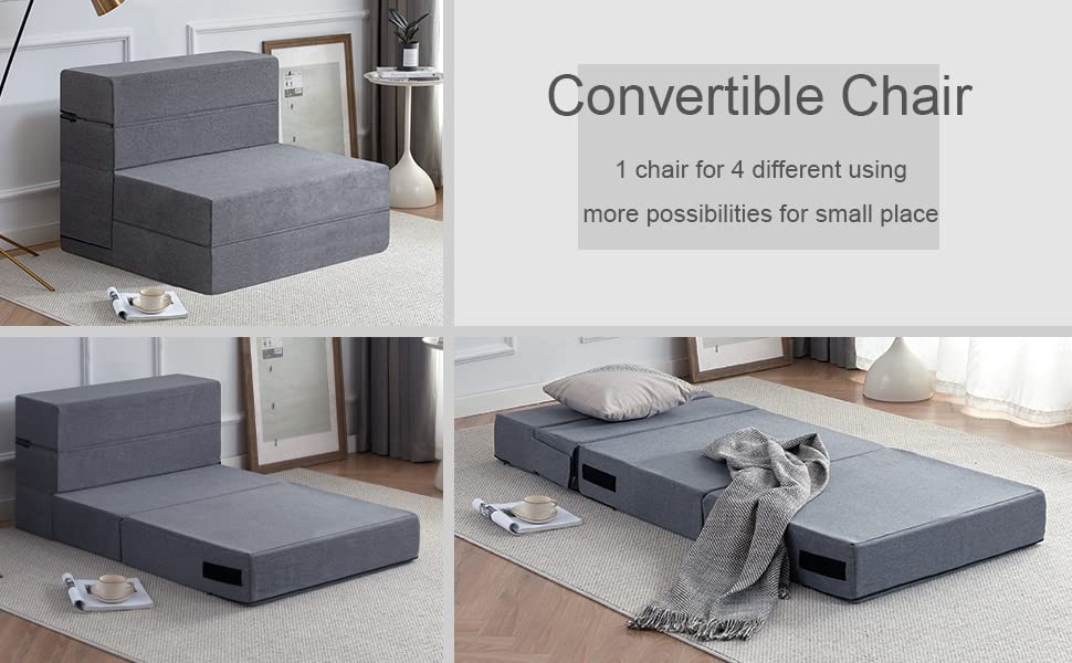 Kingfun Fold Sleeper Sofa Memory Foam Sleeper Chair Guest Bed and Fold Out Couch,Living Room, Bedroom, Washable Cover cot Size, Dark Grey