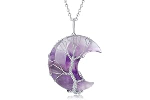 XIANNVXI Mother's Day Gifts Necklaces for Women Crescent Moon Pendant Necklace Tree of Life Wire Wrapped Crystal Necklaces Natural Gemstone Quartz Jewelry for Women
