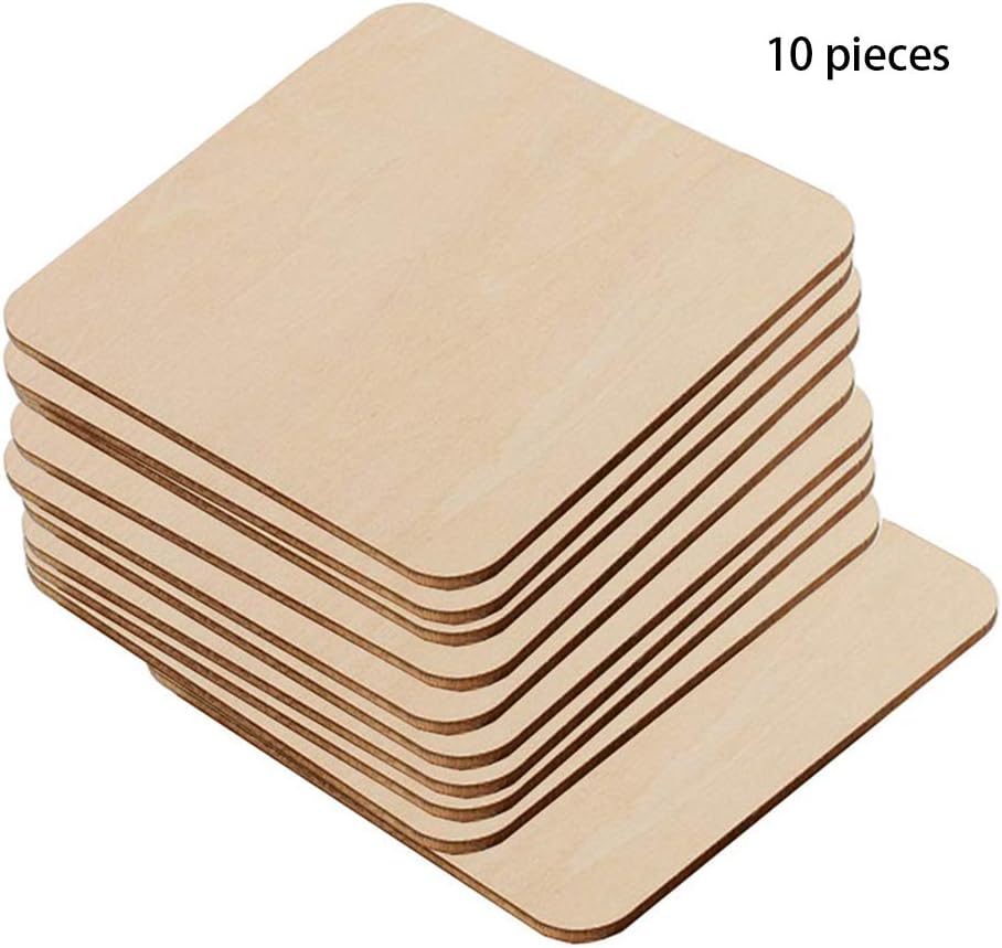 Unfinished Wood Slices Craft Wood kit Circles Crafts Christmas Ornaments DIY Crafts Nature Wood Pieces for Home Decorations, Christmas Hanging Decorations (Wood Slice - Square)