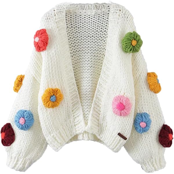 Women's 3D Flowers Embroidered Sweater V-Neck Button Down Y2K
