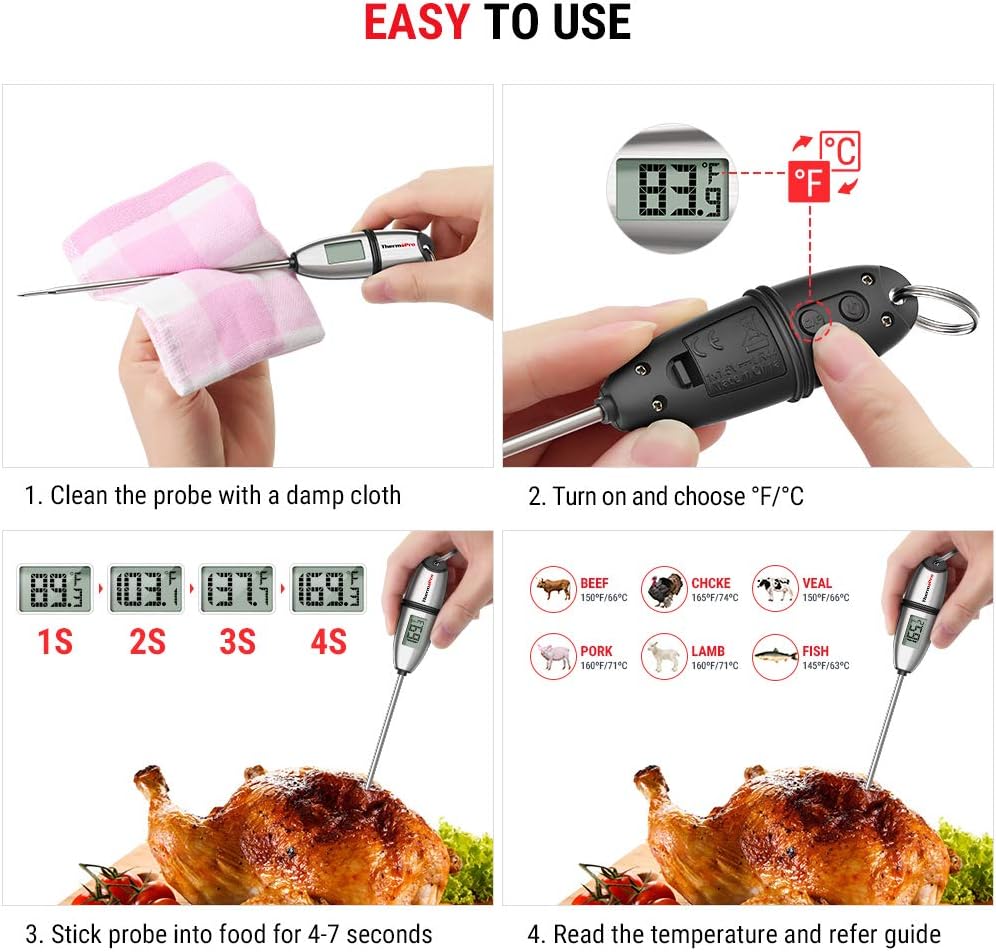 ThermoPro TP-02S Instant Read Meat Thermometer Digital Cooking Food Thermometer with Super Long Probe for Grill Candy Kitchen BBQ Smoker Oven Oil Milk Yogurt Temperature: Kitchen & Dining