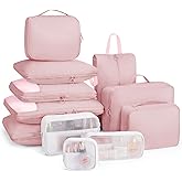 Compression Packing Cubes - 11 Set Suitcase Organizers, Expandable Packing Cubes, Pink Travel Essentials