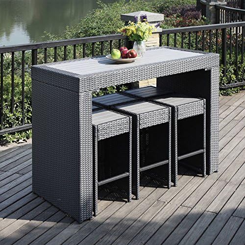 Grey 7-piece Indoor/Outdoor Resin Wicker Bar Stool and Table Set | Perfect Contemporary Space Saving Patio Furniture Set for your Home by the Garden, Backyard, Gazebo, Pool or Fire pit