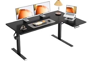 OffiGo Electric L Shaped Standing Desk, 55 Inches Height Adjustable Table, Reversiable Corner Stand Up Desk, Lifting Computer