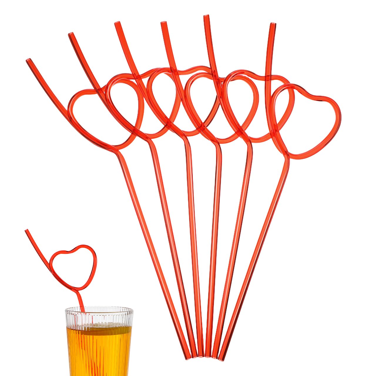 Vaguelly Reusable Heart Shape Straws 25Pcs Stylish Cocktail Drink Straws for Party Juice Tea Glasses