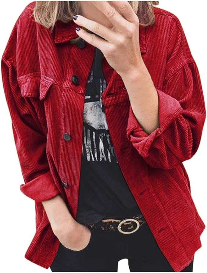 BURFLY Women's Oversized Corduroy Shirt Jacket Long Sleeve Button