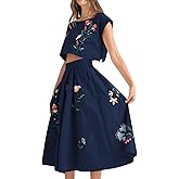 Yinawsky Women Floral Embroidery Dress Sleeveless 2 Piece Tank Top and Skirt Loose Fit Boho Dress