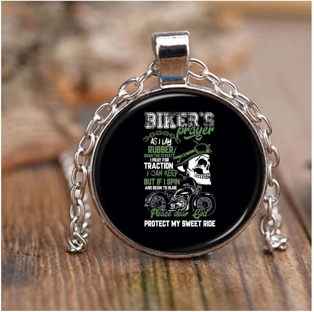 OMANECK Gift for Bikers Necklace Nickel, Biker's Prayer Necklaces