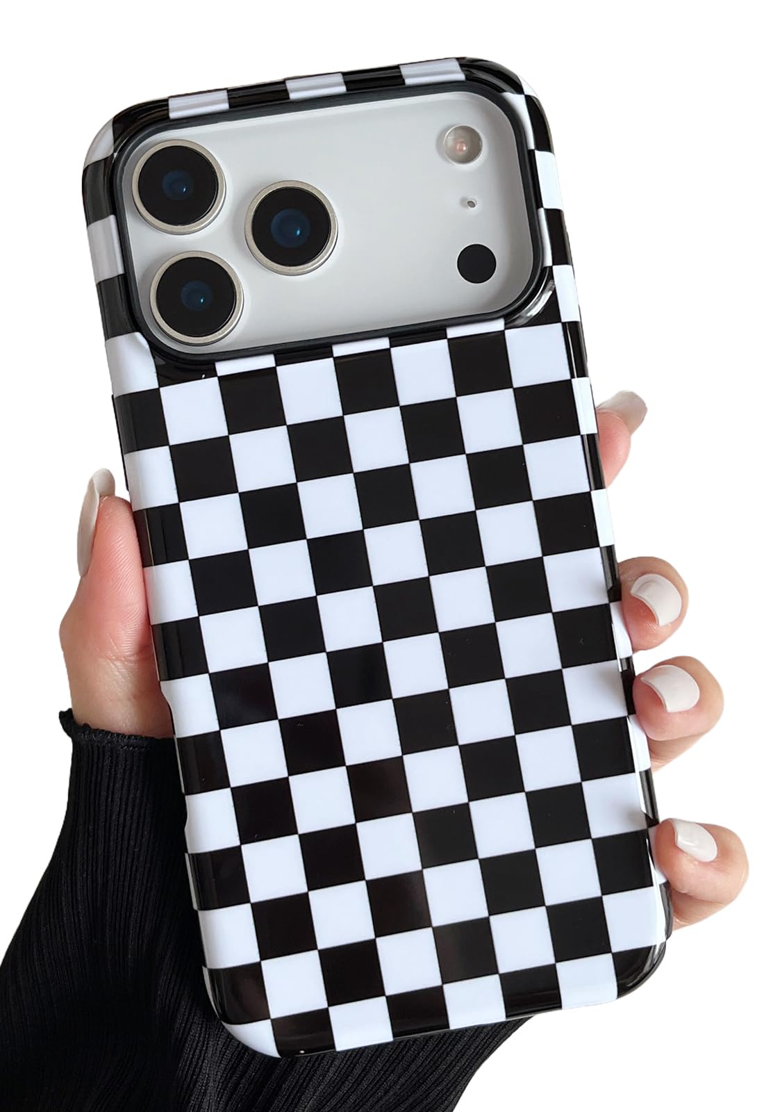 Photo 1 of Longlayss Compatible with iPhone 17 Pro Max Case Cute Aesthetic Checkerboard Checkered Phone Case for Women Girl Shockproof Slim TPU and Hard PC Protective Cover (Black)