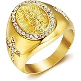 LAIMIUMIU33 Iced out Ring for men Santa Maria Cross CZ ring Hip Hop ring Catholic style 316 Stainless Steel Radiant Biker Rings Bling Cuban style Iced Out Jewelry Punk Ring Club ring Heavy Metal ring Ceremony plated gold