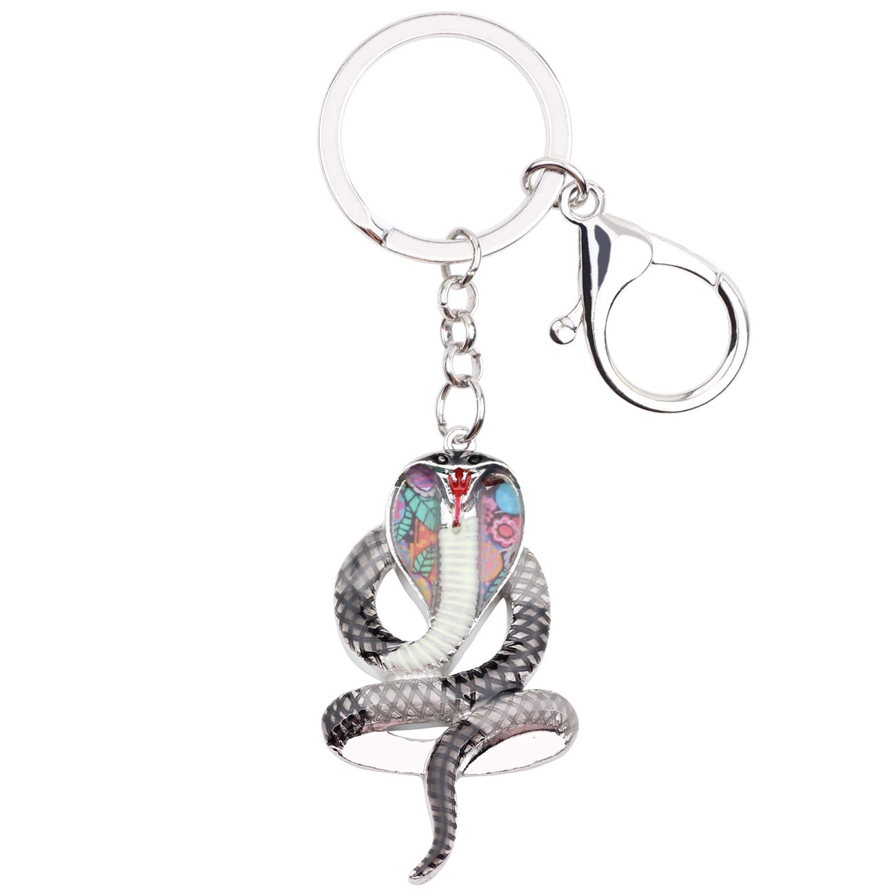 WEVENI Enamel Alloy King Cobra Keychain Snake Key Ring Fashion Jewelry For Women Girls Car Wallet Bag Charms (Black)