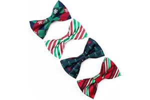 Pingyongchang 4 PCS Men’s Christmas Bow Tie, Festival Theme Pattern Adjustable Pre-tied Neckwear for Mens