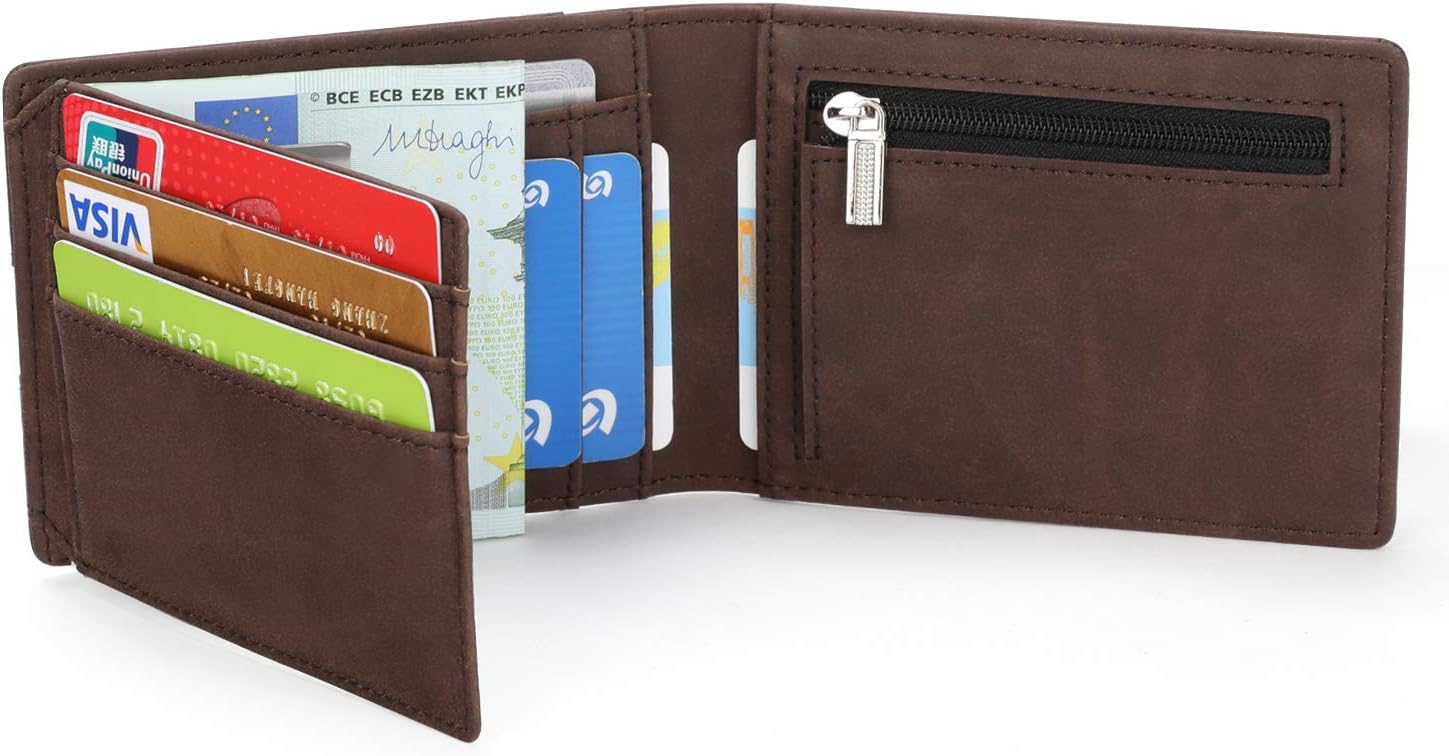 Mens Money Clip Wallet with Coin Pocktet| RFID Blocking Credit Card Holder for Men Slim Front Pocket Wallets (XB-43 Brown)