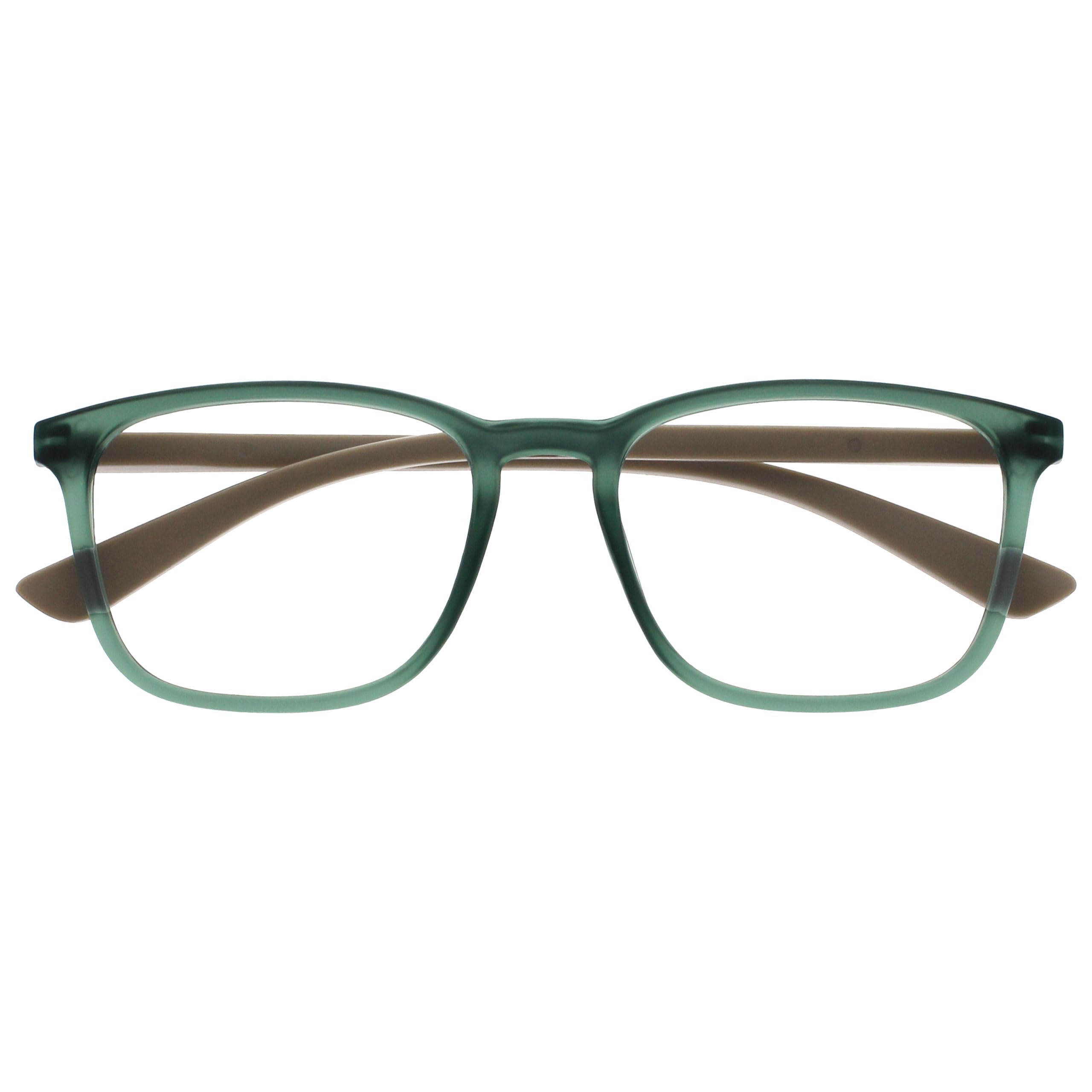 OPULIZE Max Reading Glasses - Classic Large Rectangular Frame - Matt Transparent Green with Beige Arms - Men's Women's Unisex - Spring Hinges - R78-6 - +3.50