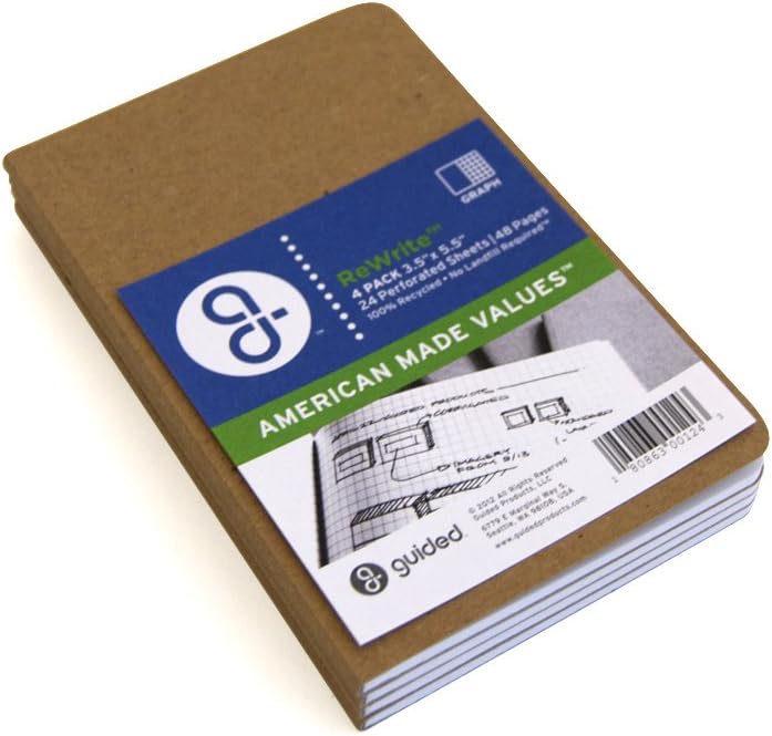 Guided Products ReWrite Memo Graph Recycled Pocket Notebook, 48 Pages, 4 Pack (GDP00124)
