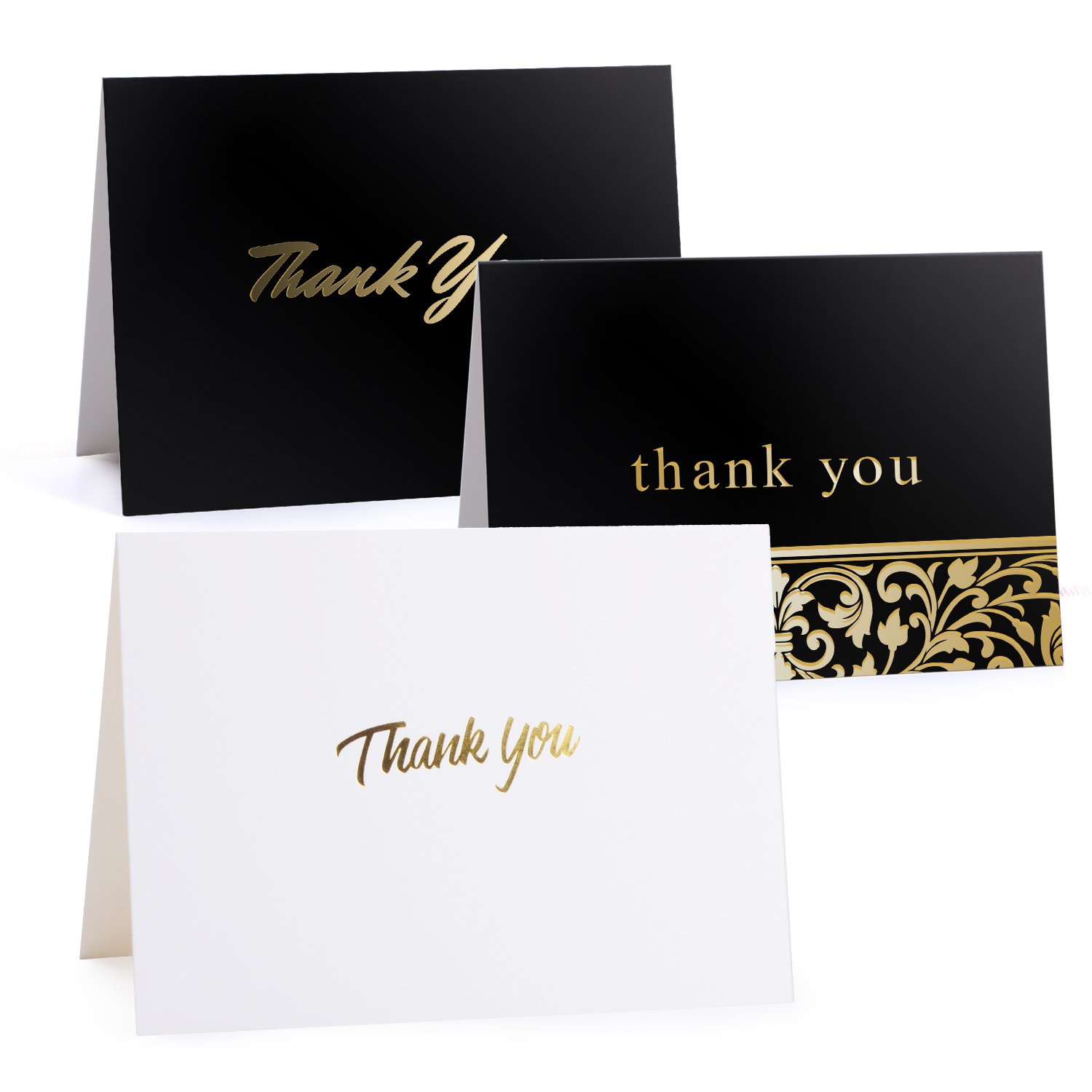 Gold Foil Blank Thank You Cards with Self Seal Envelopes - Perfect for Wedding, Baby Shower, Bridal Shower or Teacher - 4.1x5.8 Inch Size，50 Pack