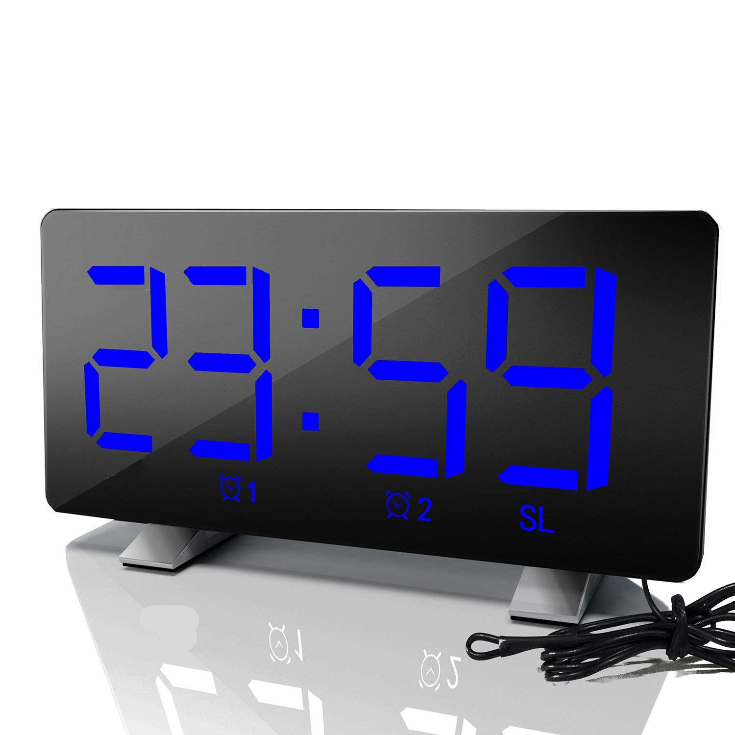 ThreeH Digital Alarm Clock with Radio (76.0MHZ-108.0MHZ) 2 Alarm Setting USB Port for Charging 4 Adjustable Brightness Snooze Digital Clock for Kids Adults Blue