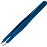 Rubis Classic Stainless Steel Slanted Tweezers for Precise Eyebrows and Hair Removal, 1K109, Made in Switzerland, Blue