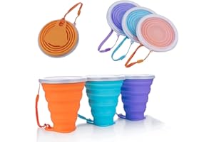 3 Pack Silicone Collapsible Travel Cups,200ML Expandable Folding Camping Cup with Lids,Portable Drinking Cup for Outdoor Hiki
