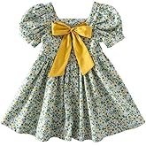 Balatale Toddler Girls Floral Dress Square Neck Puff Sleeve A-Line Smocked Dress with Bag Toddler Girls Summer Outfits