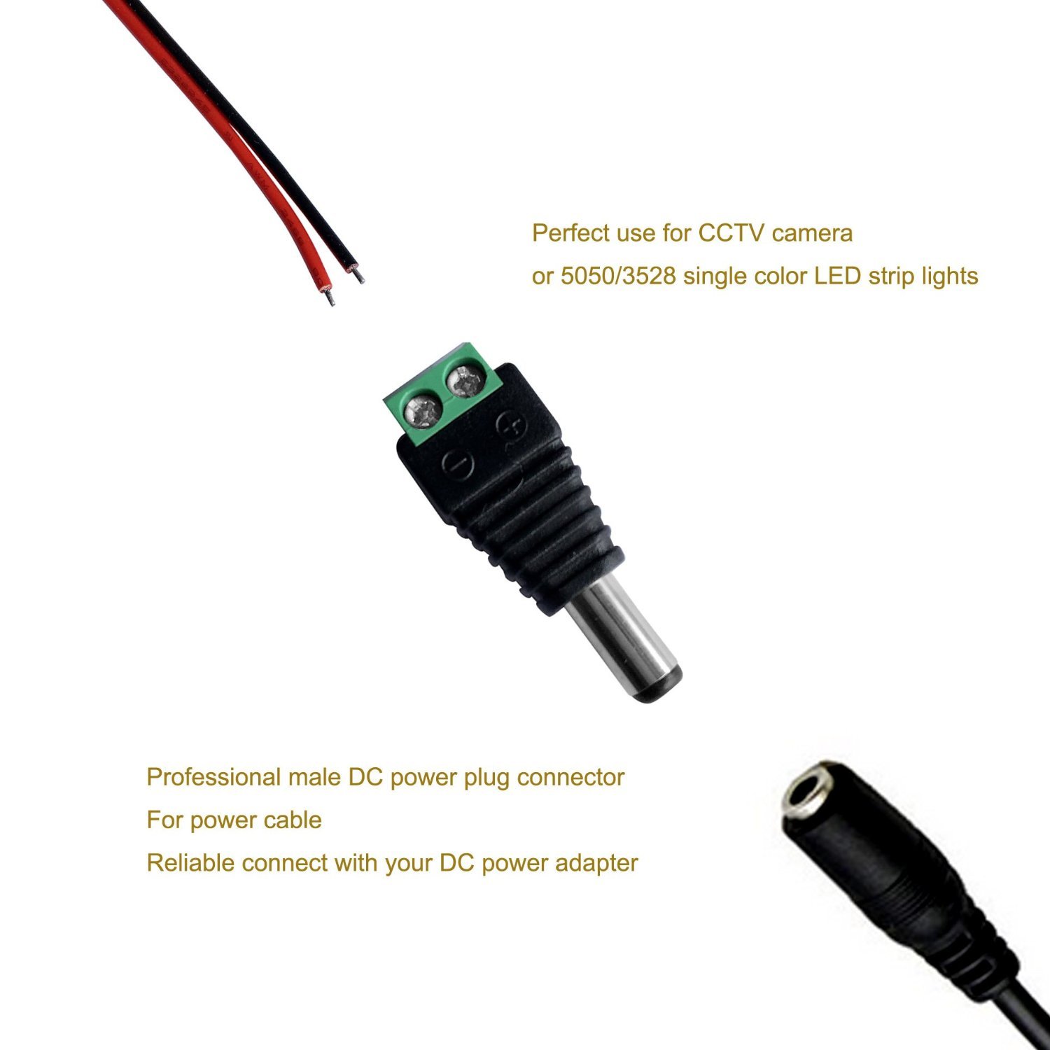 10 Male 12v DC Power Jack Adapter Connector for Led Strip CCTV Camera