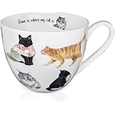 MFoffice Cute Cat Mugs for Daily Coffee and Tea, Premium 20 oz Bone China Coffee Tea Hug Mug, Perfect Holiday, Birthday, and Christmas Gift for Cat Lovers, Designed in England by Harvest Green Studio