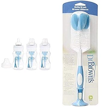 Amazon Com Dr Brown S Bpa Free Polypropylene Natural Flow Wide Neck Bottle 8 Ounce 3 Count And Bottle Brush Baby