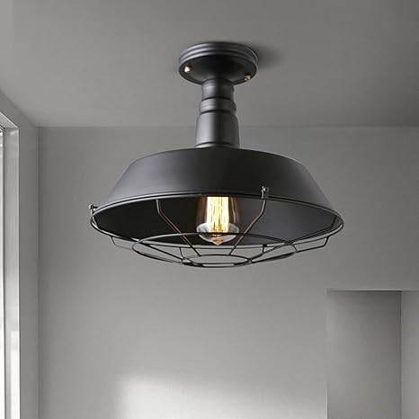 Retro Ceiling Light Fitting Black Iron Shade Vintage Ceiling Lamp