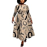 BFFBABY Women's Wrap V Neck Plus Size Maxi Dresses 3/4 Sleeves Chain Floral Printed Swing Dress with Belt