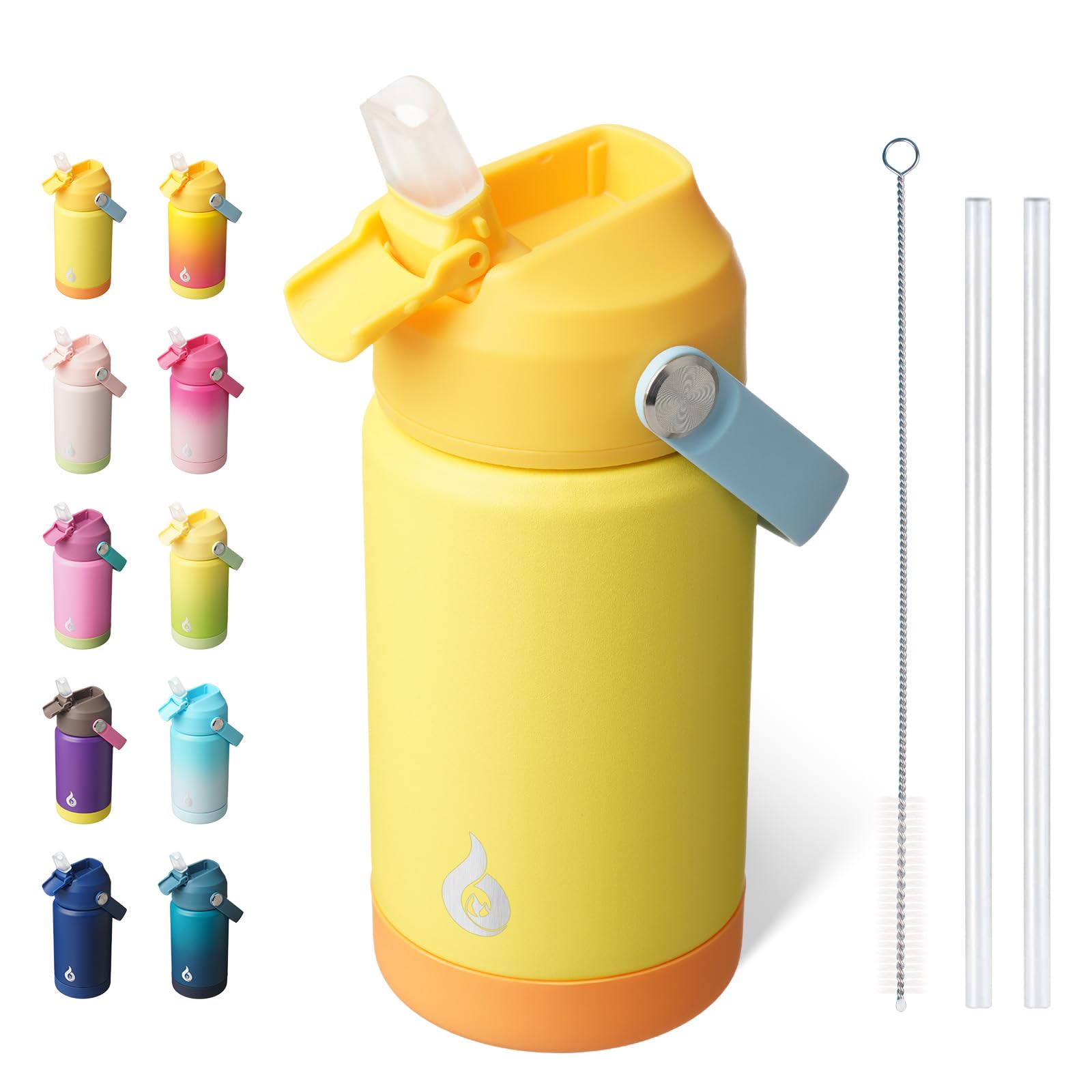 Photo 1 of BJPKPK Insulated Water Bottle with Straw Lid, 12oz Thermos Water Bottles with Soft Nozzle, Flex Handle & Non-slip Boot, BPA Free Leak Proof Stainless Steel Metal Thermos, Tumblers, Cups,Yellow