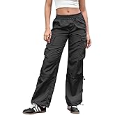 Perfashion Parachute Pants Woman Drawstring Baggy Cargo Pant Rave Concert Outfits Quick Dry Jogger Sweatpants