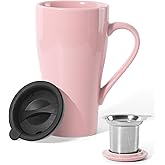 ARRADEN Tea Cup with Infuser and Lid, 18oz Large Tea Infuser Mug, Ceramic Loose Leaf Tea Mug with Strainer & Silicone Lid for Women, Man, Christmas, Gifts (Pink)