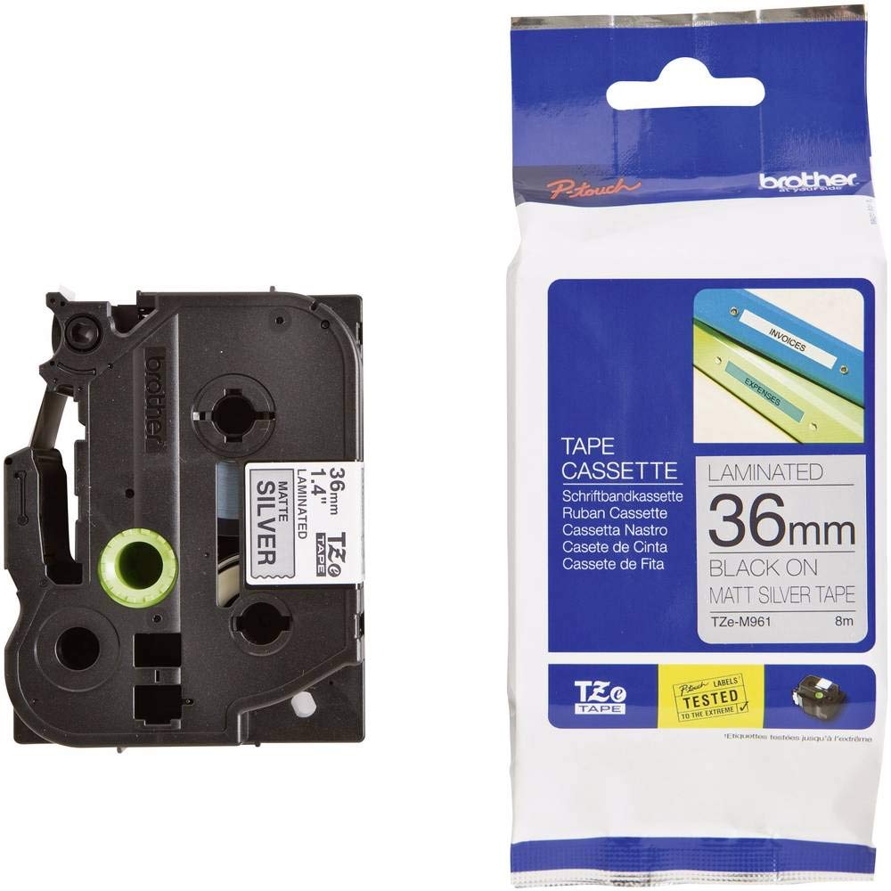 Brother TZe-M961 Labelling Tape Cassette, 36 mm (W) x 8 m (L), Laminated, Brother Genuine Supplies - Black on Matt Silver — image 1