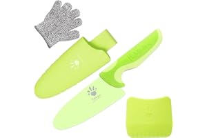 Kibbidea Kids Knife, Chef Knife with Finger Guard, Cut-Proof Glove for Children, Firm Grip, Round Tp, Food-Grade Stainless St