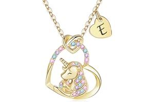 FLNEOO Unicorn Gifts for Girls Necklace Decorations - Unicorn Necklace Birthday Personalized Gifts for Girls Heart Pendant Hug Initial CZ Necklace Classic Unicorns Jewelry Gifts for Girls Fashion