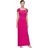 Alex Evenings Womens Long Crepe Mother of The Bride Dress with Ruched Asymmetric Neckline & Embellishment, Formal Events