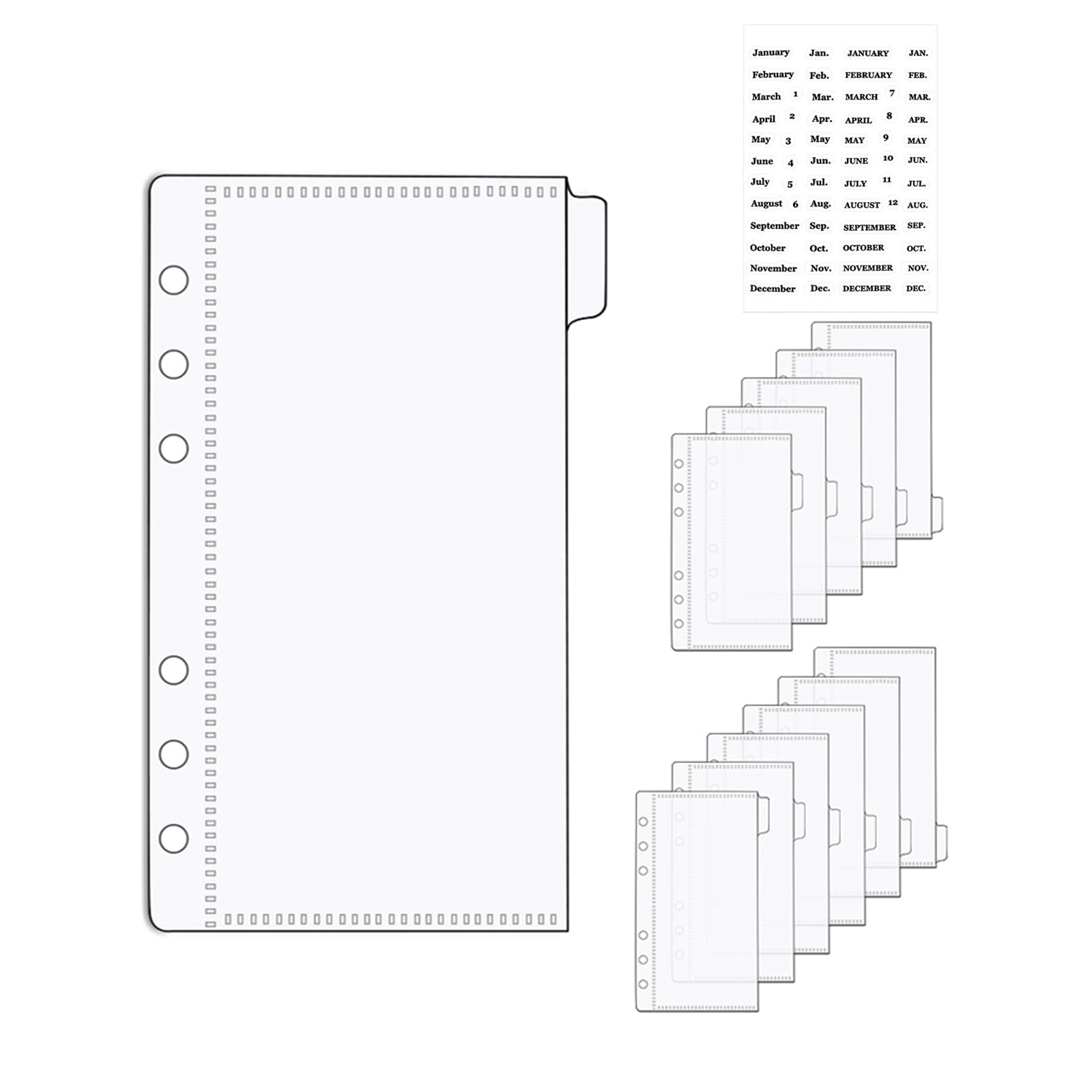 NatSumeBasics 12 A6 Binder Dividers with Pockets and Tabs Clear Cash Envelopes Zipless Binder Wallet Pouch and Sticker Kit for 6 Ring Budgeting Accessories (A6)