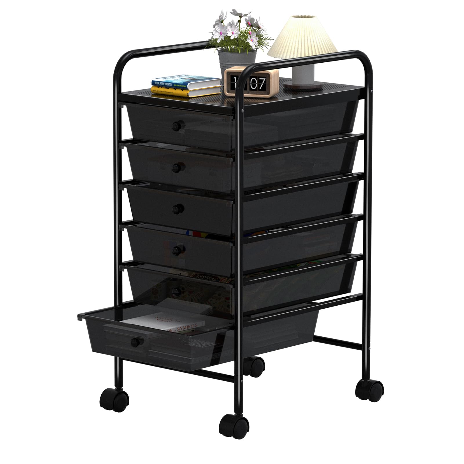 Photo 1 of 6 Tier Utility Rolling Cart with 6 Drawers Multipurpose Rolling Storage Cart with Wheels and Handles for Office Classroom Kitchen Bathroom Bedroom Organization Black
