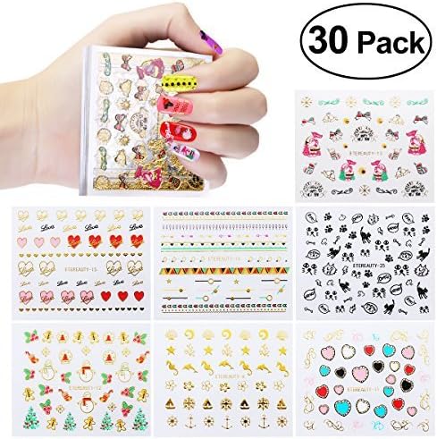 Nail Stickers, ETEREAUTY Nail Art Stickers Decals New DIY Nail Design 3D Sticker 30 Sheets