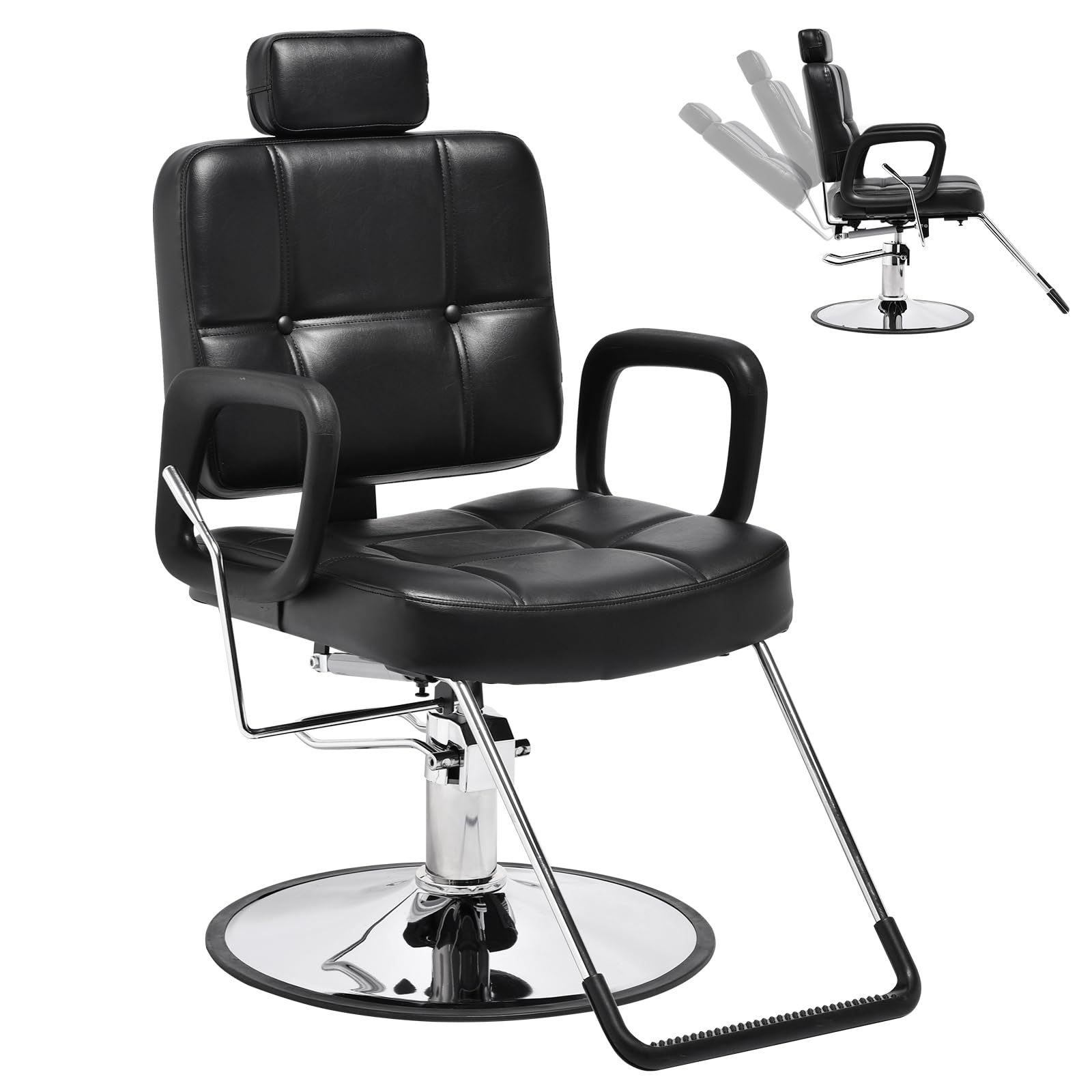 Photo 1 of Barber Reclining Chair with Headrest - Heavy Duty Hydraulic Pump Height Adjustable,360°Swivel ,Max Load Weight 440 Lbs,Beauty Salon Spa,Barbershop,Hairdresser Cutting,Styling Stylist,Braiding,Black